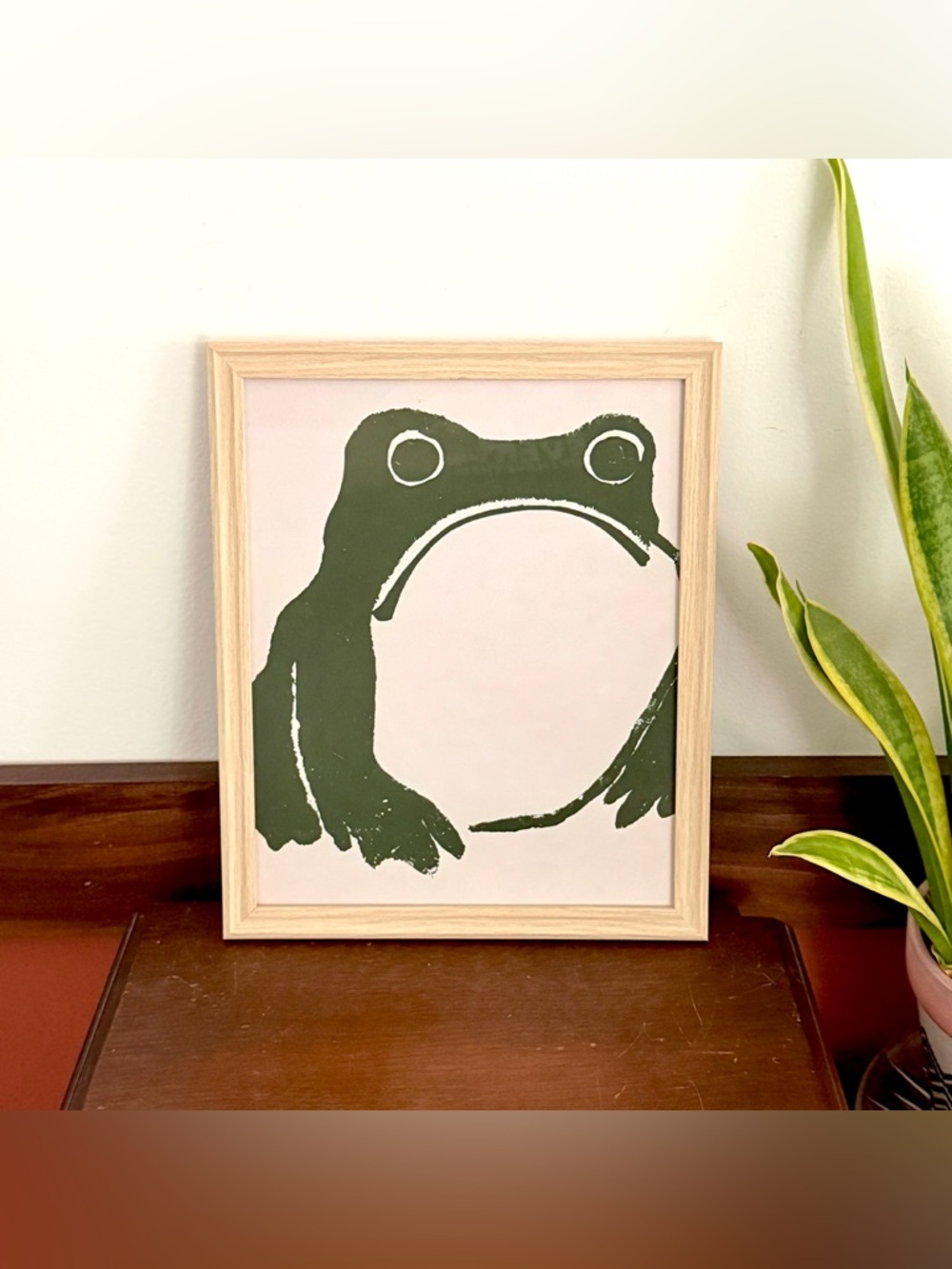 Unimpressed Frog Canvas Art Print Quirky Wall Hanging Art Faux Wood Framed Art